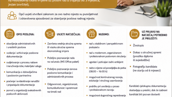 NATJEČAJ ZA PRIJEM U RADNI ODNOS: Administrativni referent (m/ž)